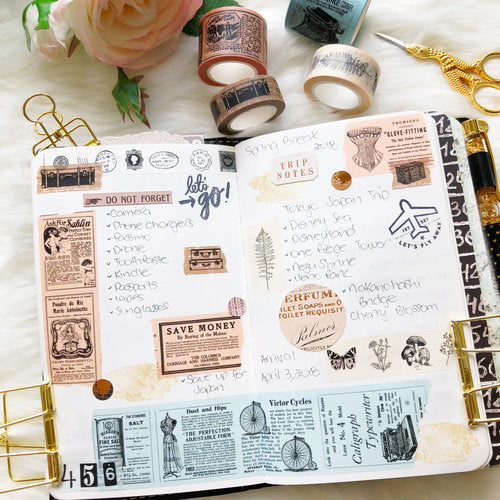 PTJ Vintage Decorative Tape Craft and White 4/Pkg Prima Traveler's Journal
