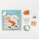 Furukawashiko Flake Sticker - Cat and Goldfish