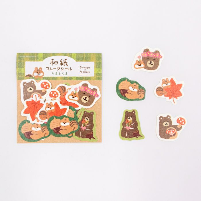 Furukawashiko Flake Sticker - Squirrel and Bear