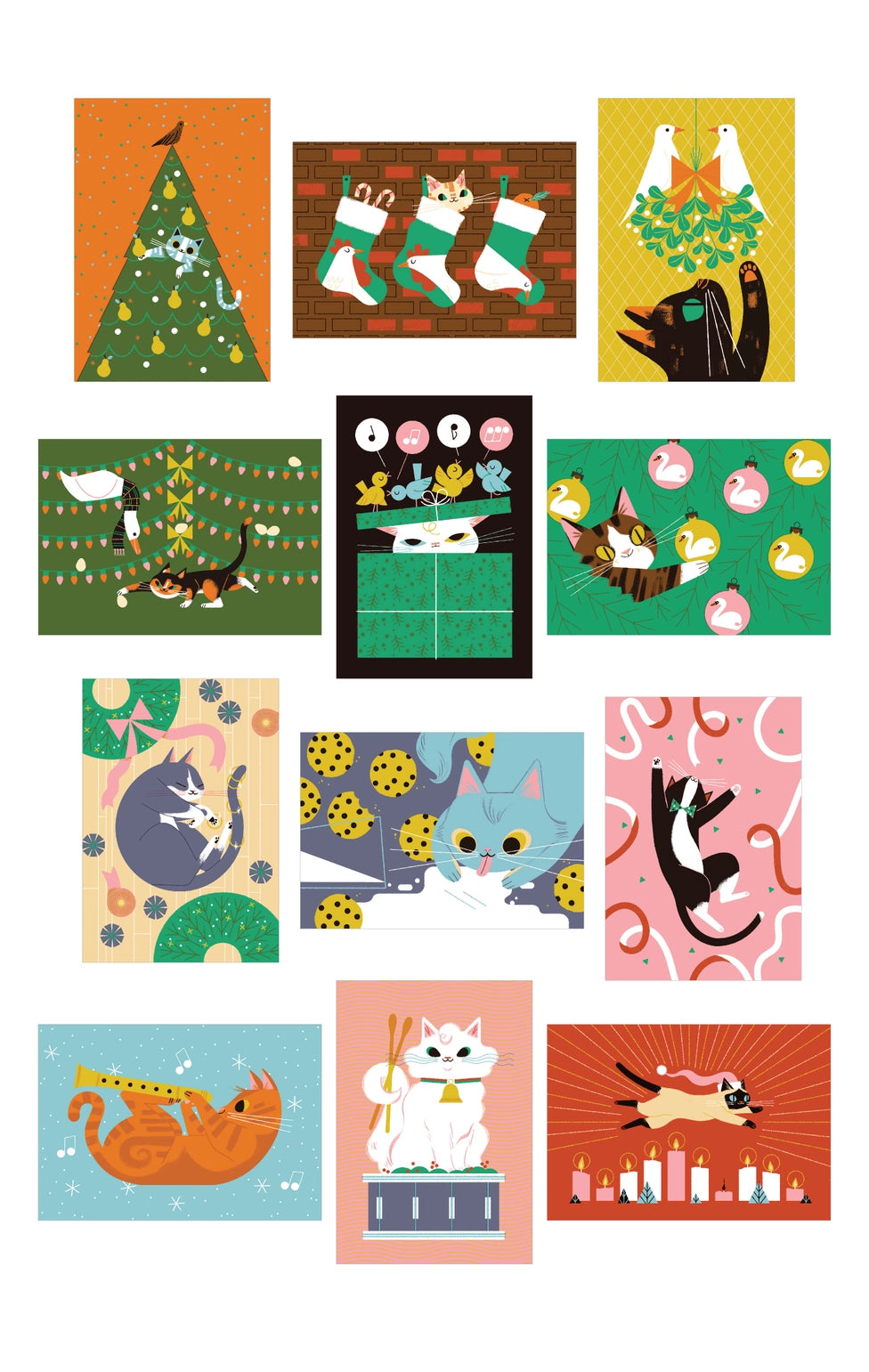 Celebrate the warmth, love, and cheer of the holiday season with 12 unique Christmas cat puzzles, all in one box!

Each puzzle can be completed solo or divided amongst friends and family! Just in time for the holidays, these 12 illustrated cat puzzles are perfect for families and friends looking for an activity to do together.&nbsp;

Something for Everyone: With 12 puzzles in a box with 576 pieces, there are enough for everyone! Whether you just want your own puzzle or you want to compete, these are great f