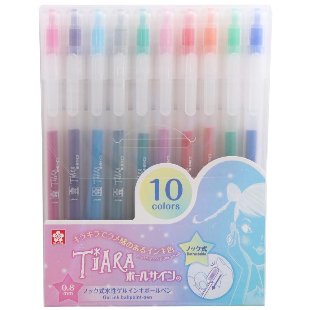 Ballsign Tiara Glitter Retractable Ballpoint-Pen - 10 Color Set