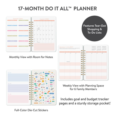 Looking for a planner that can keep pace with your busy life? Meet Orange Circle Studio’s best-selling Do It All™ Planner (Aug. 2026–Dec. 2027). Designed for families and multitaskers alike, it offers space for up to six schedules, plus monthly and weekly views to keep everything on track. Inside, you’ll also find inspirational quotes, fun stickers, and tear-out to-do and shopping lists. Finished with stylish cover art and a handy elastic closure, it’s a planner that truly does it all.

• 5.75"w x 8.25"h 
•