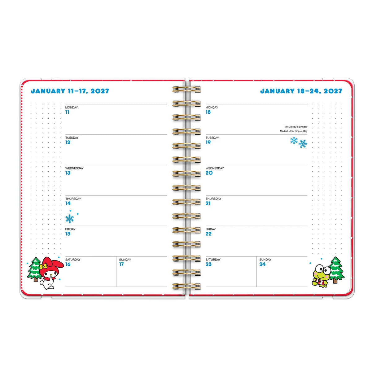 
Petite in size but big on Sanrio® charm, this 17-month planner (Aug. 2026–Dec. 2027) offers monthly and weekly views with plenty of space to capture plans and important dates. Full-color artwork, extra notes pages, and a secure elastic band closure make this a must-have all-in-one organizing tool!

• 7.5"w × 8.5"h 
• 17 months (Aug. 2026–Dec. 2027) 
• 160 pages; 100 gsm acid-free FSC®-certified paper 
• Softcover; Twin-ring wire-o binding 

© 2026 SANRIO CO., LTD. Used Under License.
