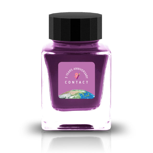 The Three-Year Anniversary Contact Collection features rich, vibrant colors with a smooth writing experience and fascinating characteristics such as shimmer and scent. The “Super” inks contain iridescent shimmer particles that shift color with the light, while the scented inks add a sensory twist to your writing. Please note that scented inks may feather when a large amount is applied—using fountain pen–friendly paper is recommended for the best results.