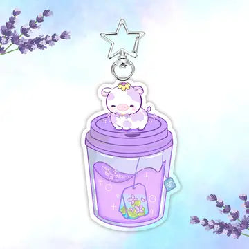 Lavender Tea Cow Acrylic Keychain