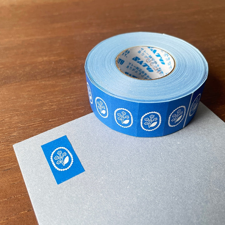 Stamp Marche Label Sticker Roll - Flower Brooch Blue