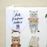 Featuring charming watercolor of different cats from Japanese illustrator 4legs.

This A4 sized paper set includes 20 sheets of paper with the same design featuring over 12 different cat drawings. Perfect to use as wrapping paper,&nbsp;making small bags, or using it as a book cover.

Contents: 20 sheets
Size: A4 size (210×297mm)
Paper type/thickness: About the thickness of copy paper