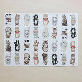 Featuring charming watercolor of different cats from Japanese illustrator 4legs.

This A4 sized paper set includes 20 sheets of paper with the same design featuring over 12 different cat drawings. Perfect to use as wrapping paper,&nbsp;making small bags, or using it as a book cover.

Contents: 20 sheets
Size: A4 size (210×297mm)
Paper type/thickness: About the thickness of copy paper