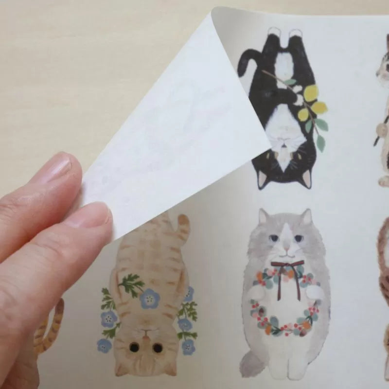 Featuring charming watercolor of different cats from Japanese illustrator 4legs.

This A4 sized paper set includes 20 sheets of paper with the same design featuring over 12 different cat drawings. Perfect to use as wrapping paper,&nbsp;making small bags, or using it as a book cover.

Contents: 20 sheets
Size: A4 size (210×297mm)
Paper type/thickness: About the thickness of copy paper
