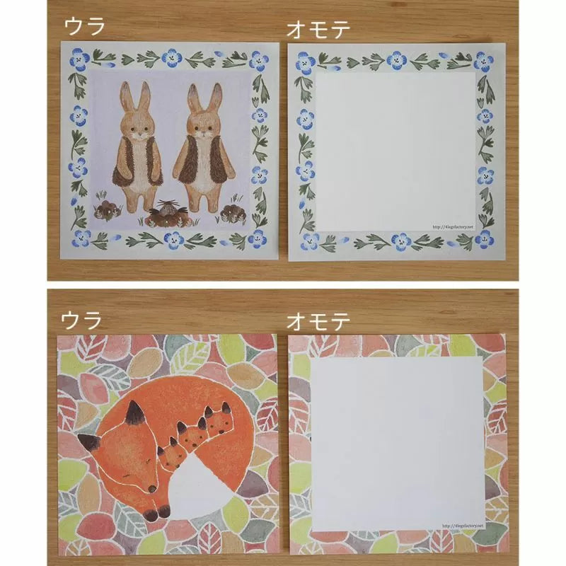 Two sets of stationery with animal illustrations on a wooden background