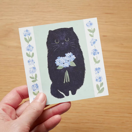 Featuring charming watercolor of a cat from Japanese illustrator 4legs

It is a convenient size that is not too big or too small.&nbsp;Please use it&nbsp;as a communication tool for small thank you and announcements.&nbsp;There are no lines on the front side, so&nbsp;you can use it freely as&nbsp;a shop card or business card&nbsp;with stamps and stickers&nbsp;as well as memos and letters.&nbsp;It is a great gift for people who like paper.&nbsp;The gorgeous and gentle designs&nbsp;will make you feel warm and