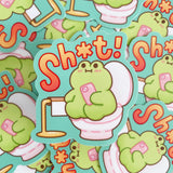 StickyRiceCo Vinyl Sticker - Sh*T! Matcha the Frog On Toilet