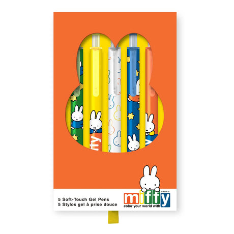 Brighten up your desk and let your creativity flow with this adorable Soft-Touch Gel Pen Set! Packed with five smooth-writing, multicolor gel pens, each one features sweet Miffy artwork and a soft-touch coating for an extra comfy grip. The pens come in a charming die-cut box with a slide-out tray and a playful ribbon pull, complete with a Miffy-shaped cutout for an irresistibly cute display. Whether you're jotting notes, doodling, or gifting to a friend, this set adds a splash of fun and color to every page