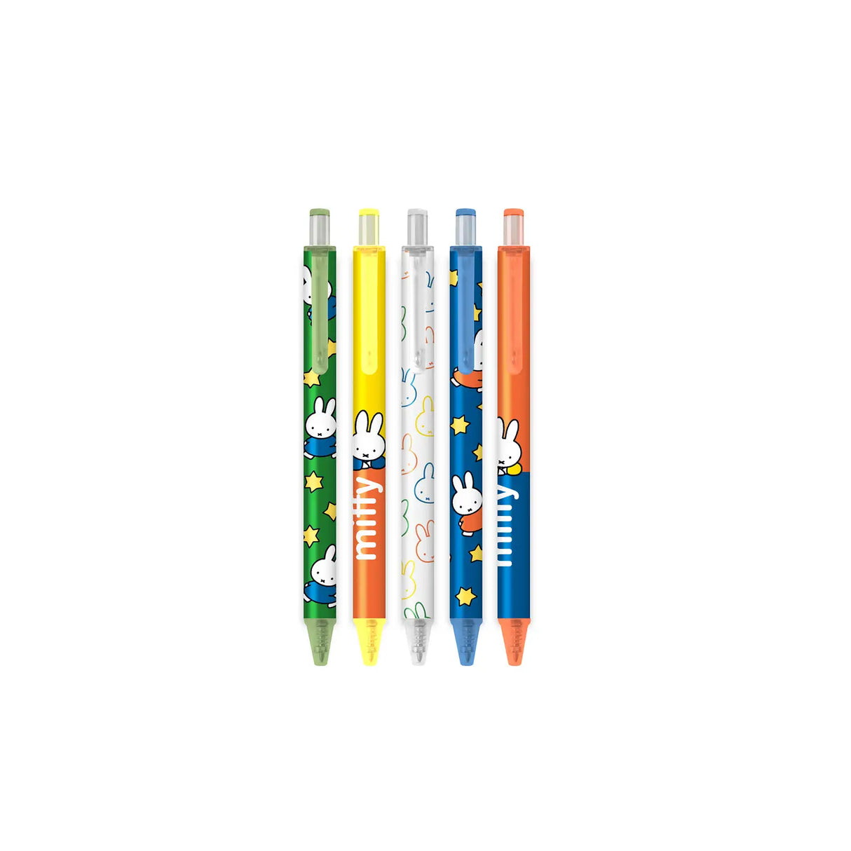 Brighten up your desk and let your creativity flow with this adorable Soft-Touch Gel Pen Set! Packed with five smooth-writing, multicolor gel pens, each one features sweet Miffy artwork and a soft-touch coating for an extra comfy grip. The pens come in a charming die-cut box with a slide-out tray and a playful ribbon pull, complete with a Miffy-shaped cutout for an irresistibly cute display. Whether you're jotting notes, doodling, or gifting to a friend, this set adds a splash of fun and color to every page