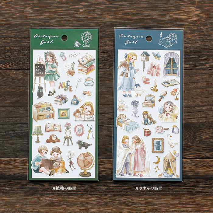 Antique Girl Sticker Study Time