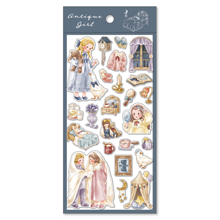 Antique Girl Sticker Good Night
