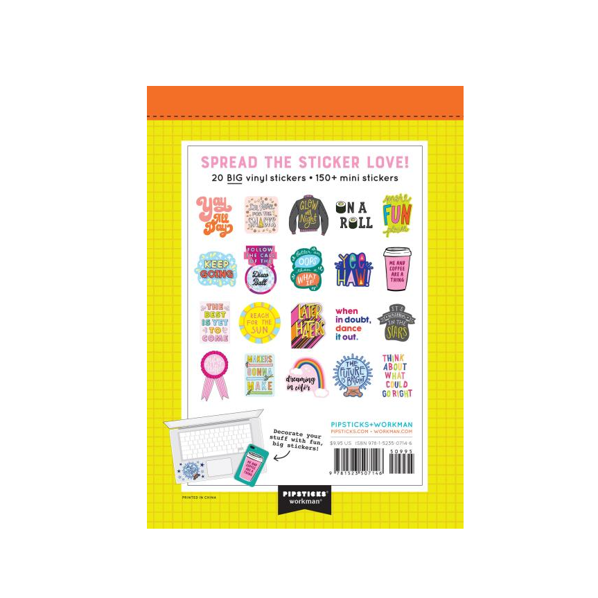 Spread the sticker love! Life is just better with stickers, and this little book of BIG vinyl stickers proves just that! Decorate your laptop, bike, water bottle, phone, or dresser (the possibilities are endless!) with these super-sized designs, and brighten every day with a little sticker magic.

A Little Book of Big Word Stickers includes:

20 BIG vinyl stickers
150+ mini stickers