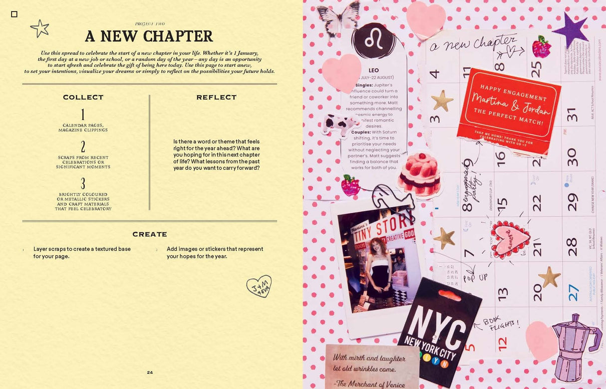 A crafty scrapbooker’s haven – 52 weeks of prompts, creative ideas and inspiration for you to collect your memories in your junk journal with through the year. Using her COLLECT, REFLECT and CREATE framework, Martina's weekly prompts include the sea, friends, my first memory, favorite film, pasta and more. You'll find heaps of fun, original ideas for what to include in your scrapbook, as well as tips on how to brainstorm and source materials.