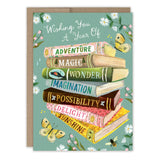 A Year of Wishes Book Stack Birthday Card

Inside verse: May this year be the best one yet. Happy Birthday!

• Gold foil details
• Illustrated by Katie Daisy
• Pre-priced
• Size: A6, 4.5" x 6.25"
• Paired with a Kraft envelope
• Printed in the USA on beautiful FSC-certified 10% post-consumer waste recycled paper.

About The Artist: Katie Daisy was raised by the birds and warm breezes of small-town Lindenwood, Illinois, brought up among the wildflowers with roots planted deeply in the natural world. Working 