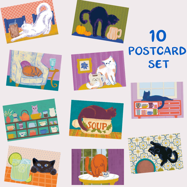 AddPeace Studio - Cats &amp; Cups Postcard Pack

A charming illustrated postcard set for cat lovers, homebodies, and anyone craving a little analog joy. This Cats &amp; Cups postcard pack celebrates quiet moments, warm drinks, and the simple pleasure of sending real mail. Designed for the current resurgence of snail mail, pen pals, and intentional connection, these postcards make it easy (and fun) to go offline on purpose.

Each set includes ten unique 4x6 postcards featuring original Cats &amp; Cups illust