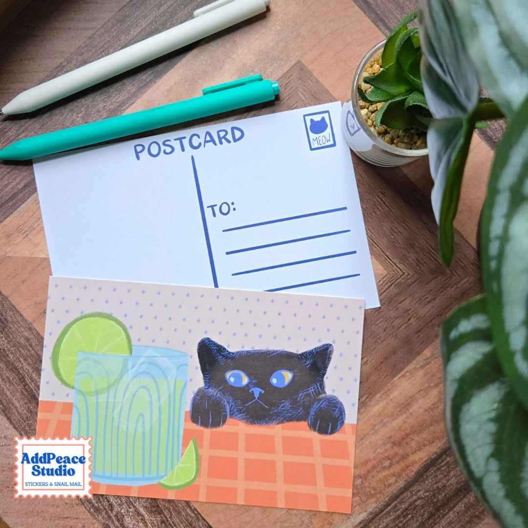 AddPeace Studio - Cats &amp; Cups Postcard Pack

A charming illustrated postcard set for cat lovers, homebodies, and anyone craving a little analog joy. This Cats &amp; Cups postcard pack celebrates quiet moments, warm drinks, and the simple pleasure of sending real mail. Designed for the current resurgence of snail mail, pen pals, and intentional connection, these postcards make it easy (and fun) to go offline on purpose.

Each set includes ten unique 4x6 postcards featuring original Cats &amp; Cups illust