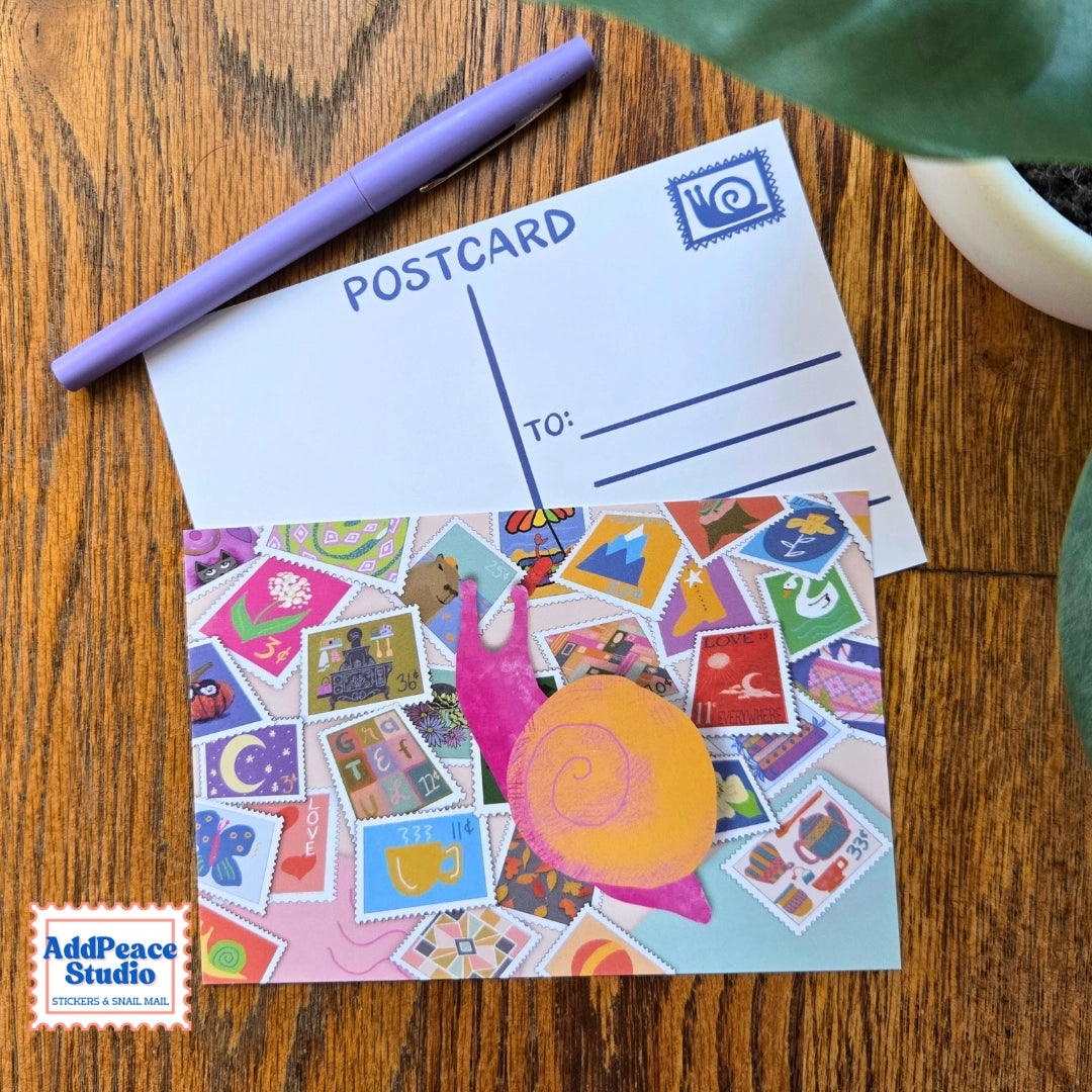 A love letter to snail mail and the joy of sending something real. This 12 postcard set features bright, imaginative illustrations centered around writing, reading, and the magic of meaningful connection.

Details

Set of 12 unique illustrated postcards
Professionally printed on sturdy matte cardstock
Standard postcard size: 4 x 6 inches
Illustrated by AddPeace Studio
Made in the USA