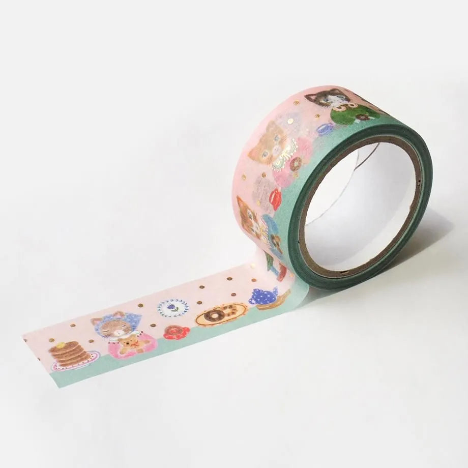 Cozyca Products - Aiko Fukawa Washi Tape - Snack Time

Washi tape by illustrator Aiko Fukawa.
The long-awaited snack time. Animals eating donuts and pancakes are depicted very cutely.&nbsp;Everyone's expressions are also charming. The shiny gold foil stamping is an accent.

20mm wide x 5m long