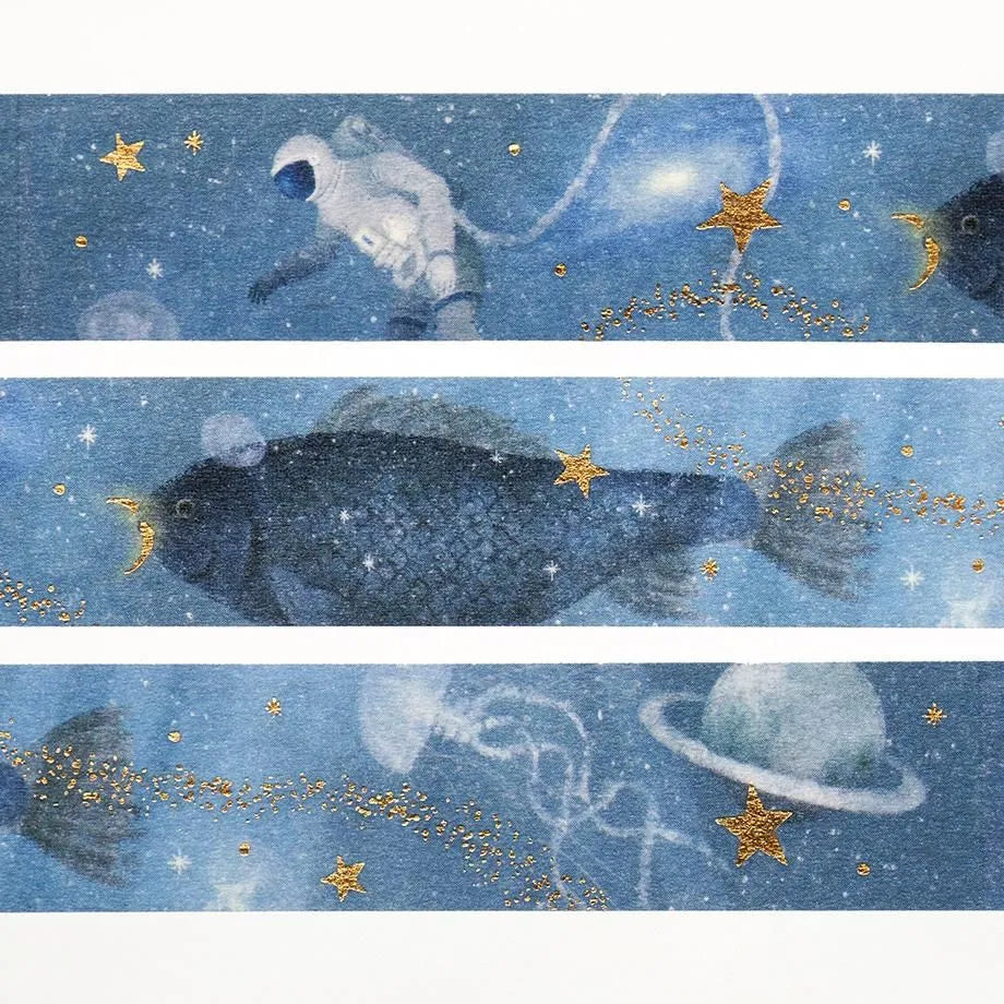 Cozyca Products - Akira Kusaka Washi Tape - Deep Blue

Masking tape by illustrator Akira Kusaka depicting astronauts and fish drifting in deep blue. With sparkling gold foil, the stars and the Milky Way are beautifully expressed.
While using it, I can't help but imagine the story behind the illustration.

20mm wide x 5m long