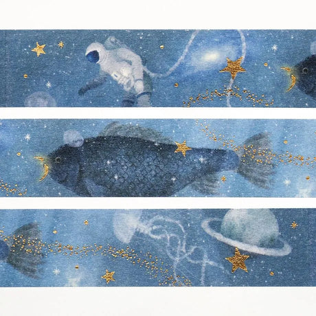 Cozyca Products - Akira Kusaka Washi Tape - Deep Blue

Masking tape by illustrator Akira Kusaka depicting astronauts and fish drifting in deep blue. With sparkling gold foil, the stars and the Milky Way are beautifully expressed.
While using it, I can't help but imagine the story behind the illustration.

20mm wide x 5m long