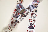 Step into the world of Alice's Wonderland with this unique transparent PET tape by CoraCreaCrafts. Designed with an intricate mix of dark Wonderland-inspired stickers and vintage Queen of Hearts styles. This tape is 5cm wide with a 100cm repeat loop making it 5m long, precut designs (like stickers), showcasing a variety of detailed designs.
The glossy finish adds a sophisticated shine, making it perfect for adding a touch of moody charm to your creative projects.