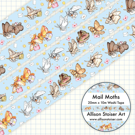 A special delivery from some adorable mail moths!

This washi tape roll measures 20mm x 10m.