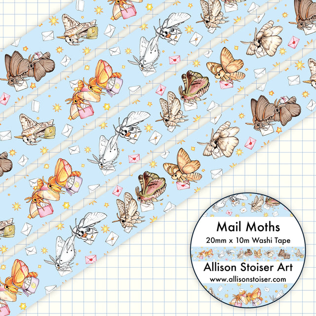 A special delivery from some adorable mail moths!

This washi tape roll measures 20mm x 10m.