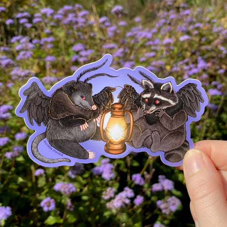 Allison Stoiser Art - Mothman Opossum & Mothman Raccoon Vinyl Sticker