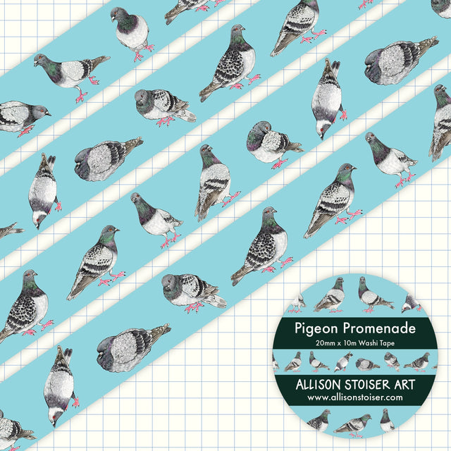 This washi tape features an array of pigeons!

This washi tape roll measures 20mm x 10m.

Washi tape is perfect for journaling, junk journaling, decorating mail, hanging prints on the wall, and more!&nbsp;