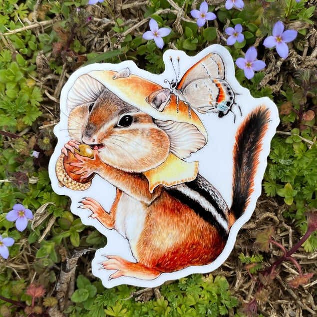 Allison Stoiser Art Honey Mushroom Chipmunk Weatherproof Vinyl Sticker