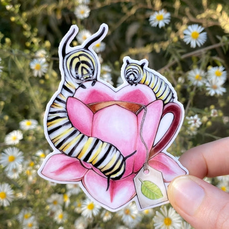 Allison Stoiser Art Monarch Caterpillars with Teacup Vinyl Sticker