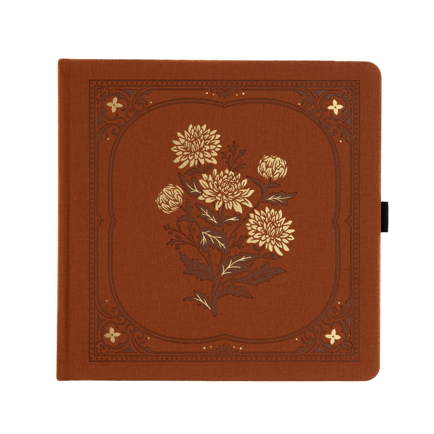 A celebration of stillness, beauty, and the shift in seasons. The Chrysanthemum Notebook features a warm rust-toned vegan leather cover, intricately debossed and accented with radiant gold foil. Inspired by late-blooming florals, this design invites reflection, creativity, and calm.