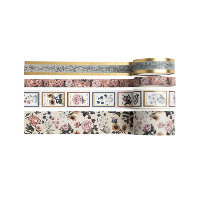 Appreciate intricate vintage designs&nbsp;with our&nbsp;Antique Floral Washi Tape.&nbsp;This set of&nbsp;4 Washi Tapes&nbsp;is&nbsp;inspired by classic florals with a vintage twist. It includes three rolls of rose and sunflower designs with one roll of a decorative stamp design, in various sizes with a rustic color palette.

Washi Tape is the perfect stationery supply to use for journaling, gift wrapping, crafting or any decorative purposes you wish to enhance with an enchanting rustic elegance.

So if you 