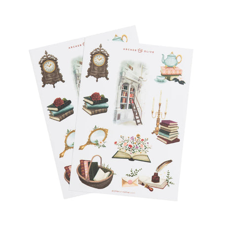 Bring a touch of timeless charm to your journaling with the&nbsp;Books of Beauty Sticker Set—a dreamy collection inspired by cozy libraries, antique treasures, and quiet moments with a good book.

Perfect to add decorative touches to your planners and bullet journals, our high-quality stickers of hand illustrated designs are printed on deluxe matte paper. Each sticker set includes 2 sheets.&nbsp;

Stickers can be super helpful when setting up your monthly or daily bullet journal pages. Use these cute sticke