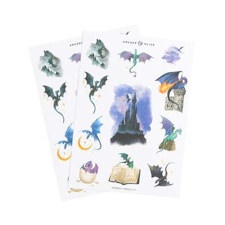 Step into a world of magic and mystery with the Dragon Spire Sticker Set—a fantasy-inspired collection perfect for journaling, scrapbooking, and creative planning. Featuring dreamy watercolor dragons, enchanted castles, moonlit skies, and golden sparkles, these stickers bring a storybook adventure to every page.
