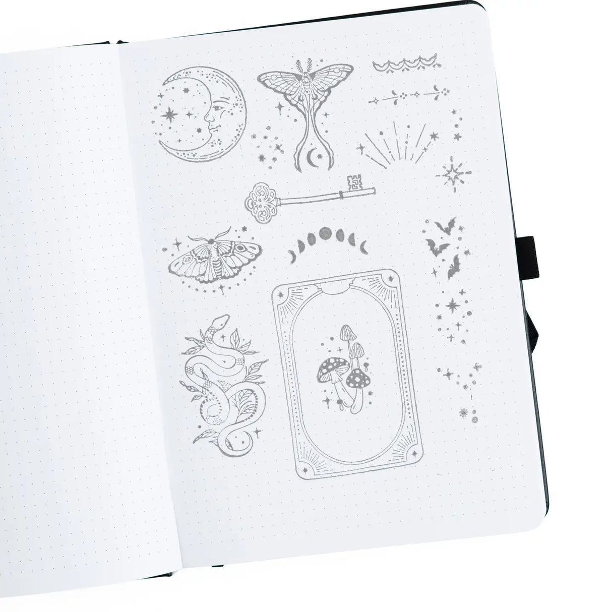 Add enchanted details to your pages with the Moonshade Stamp Set. Featuring celestial moths, moons, keys, mushrooms, and stars, these reusable clear acrylic stamps are perfect for layering creative designs in your journal, planner, or scrapbook.

Set of clear acrylic stamps with celestial + nature motifs

Works with acrylic blocks and standard ink pads

Reusable and easy to clean

Great for journaling, scrapbooking, and cardmaking