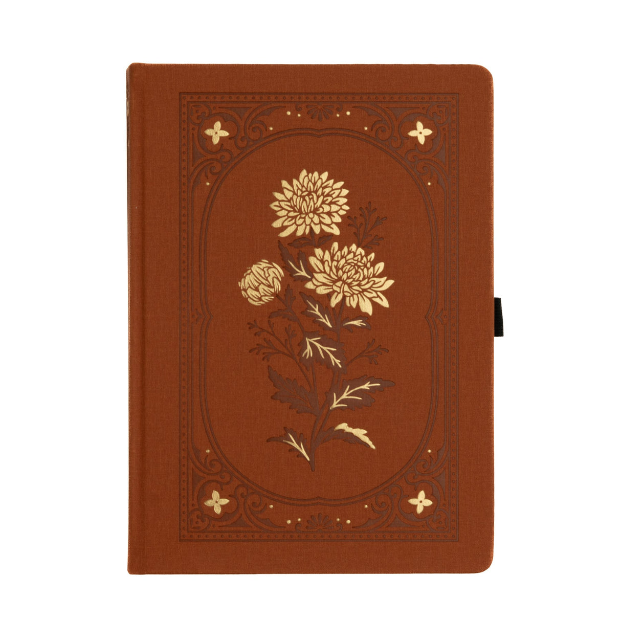 🌼&nbsp;Chrysanthemum Notebook
A celebration of stillness, beauty, and the shift in seasons. The Chrysanthemum Notebook features a warm rust-toned vegan leather cover, intricately debossed and accented with radiant gold foil. Inspired by late-blooming florals, this design invites reflection, creativity, and calm.