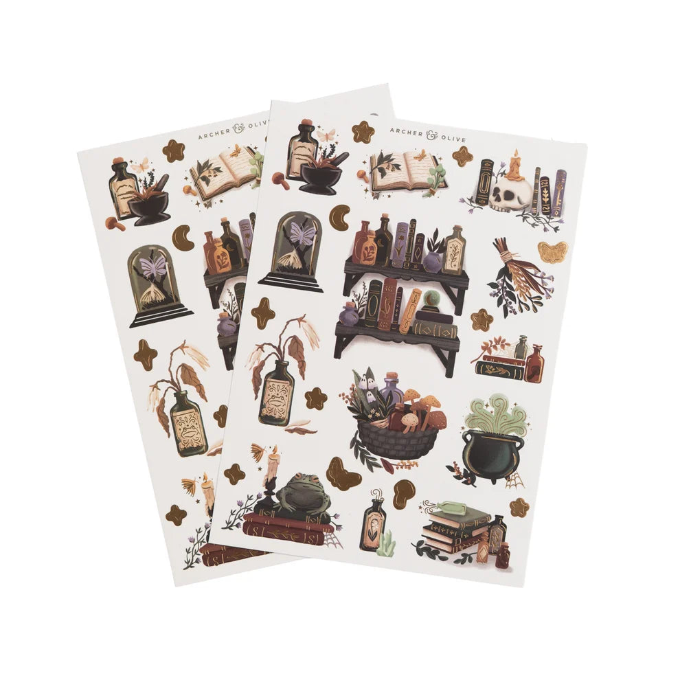 Bring the charm of an old-world apothecary to your journal with the Apothecary Shelf Sticker Set.