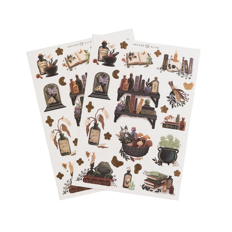 Bring the charm of an old-world apothecary to your journal with the Apothecary Shelf Sticker Set.