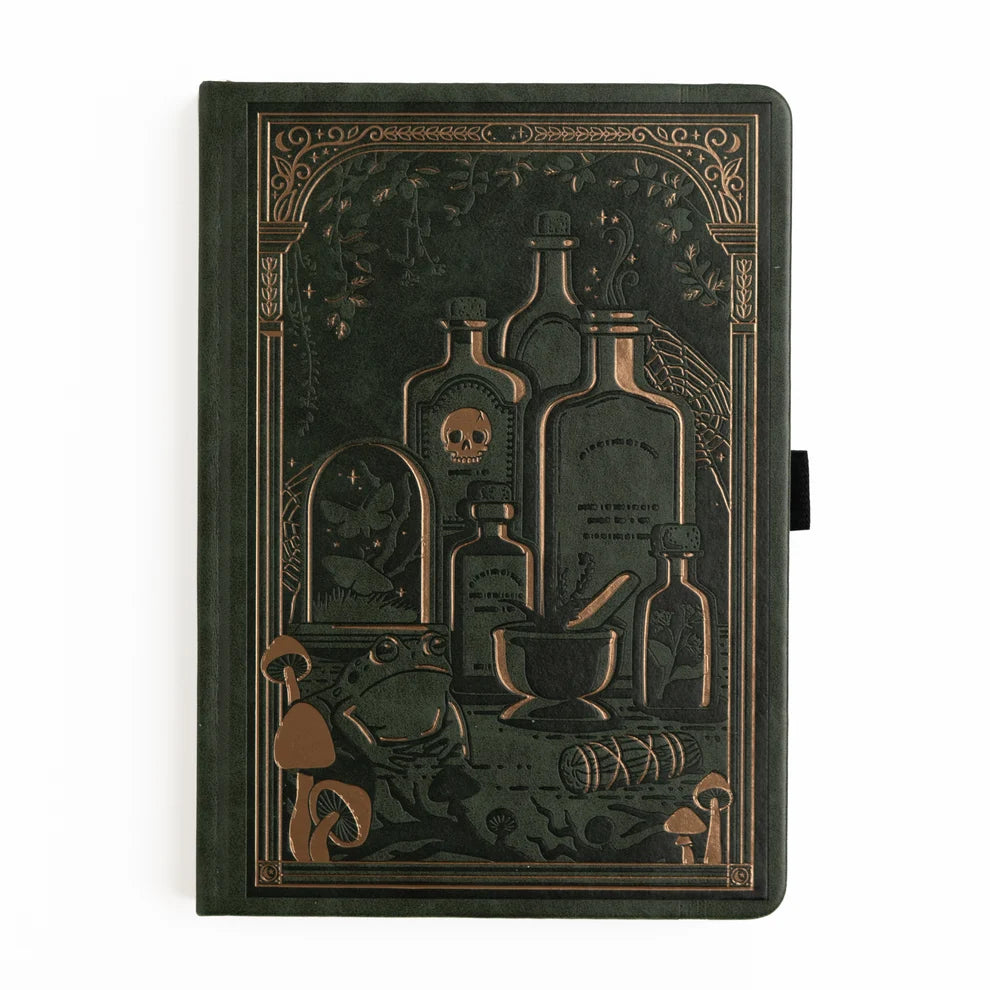 The Apothecary Shelf Notebook invites you into an enchanted workshop filled with mysterious bottles, magical herbs, curious mushrooms, and hidden woodland treasures.