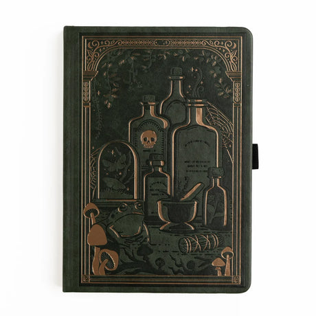 The Apothecary Shelf Notebook invites you into an enchanted workshop filled with mysterious bottles, magical herbs, curious mushrooms, and hidden woodland treasures.
