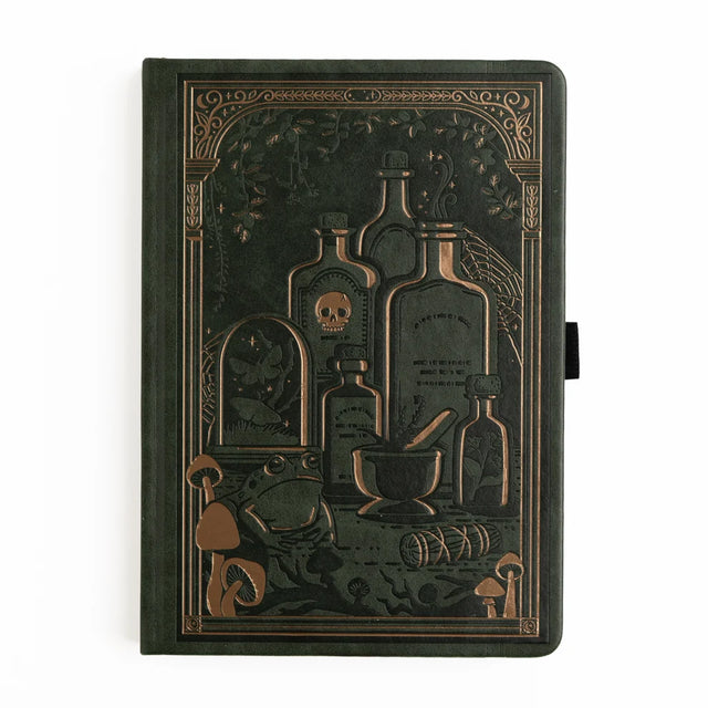 The Apothecary Shelf Notebook invites you into an enchanted workshop filled with mysterious bottles, magical herbs, curious mushrooms, and hidden woodland treasures.