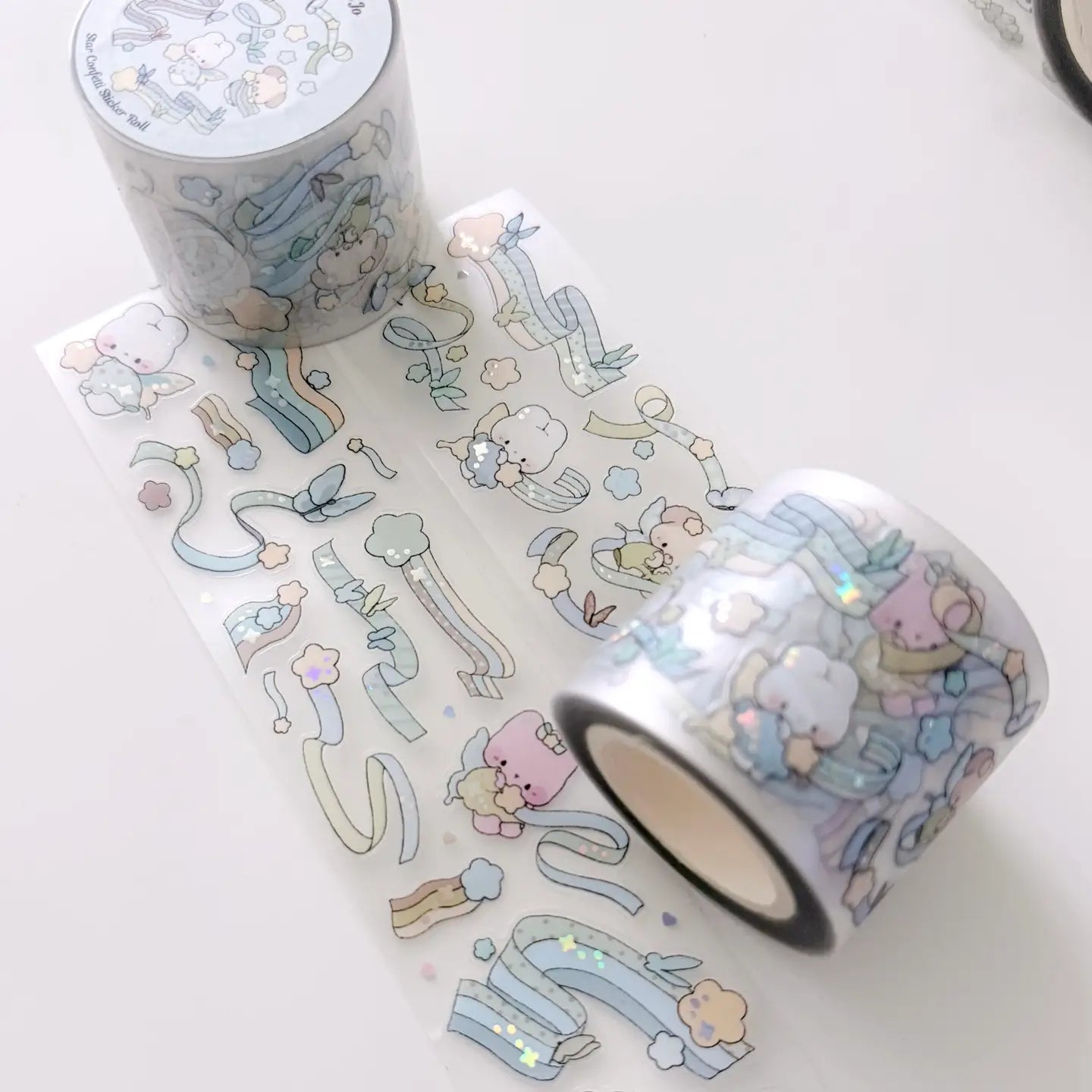 New sticker rolls designs have arrived! Star confetti is perfect for creating journal spreads.&nbsp;

Product details:

45mm x 5m (the pattern is repeated about 15 times on one roll)
Clear Matte with Foil