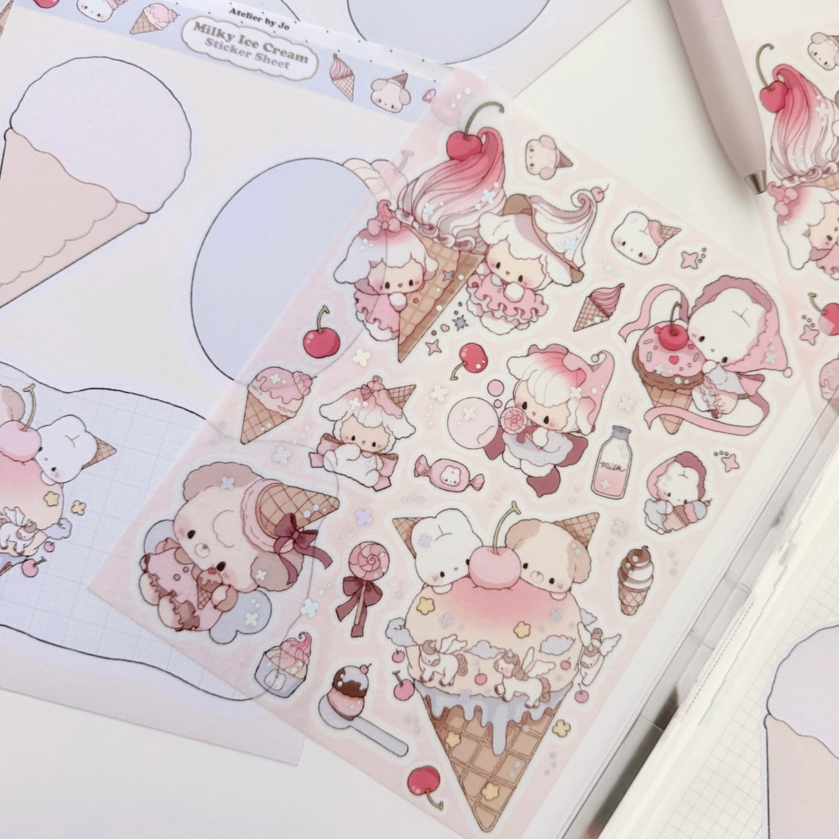 Atelier by Jo Large Washi Sticker Sheet - Milky Ice Cream

Introducing larger stickers to be the center of focus in your journal spreads! These detailed, illustrated stickers will add a cozy flair to any journal.