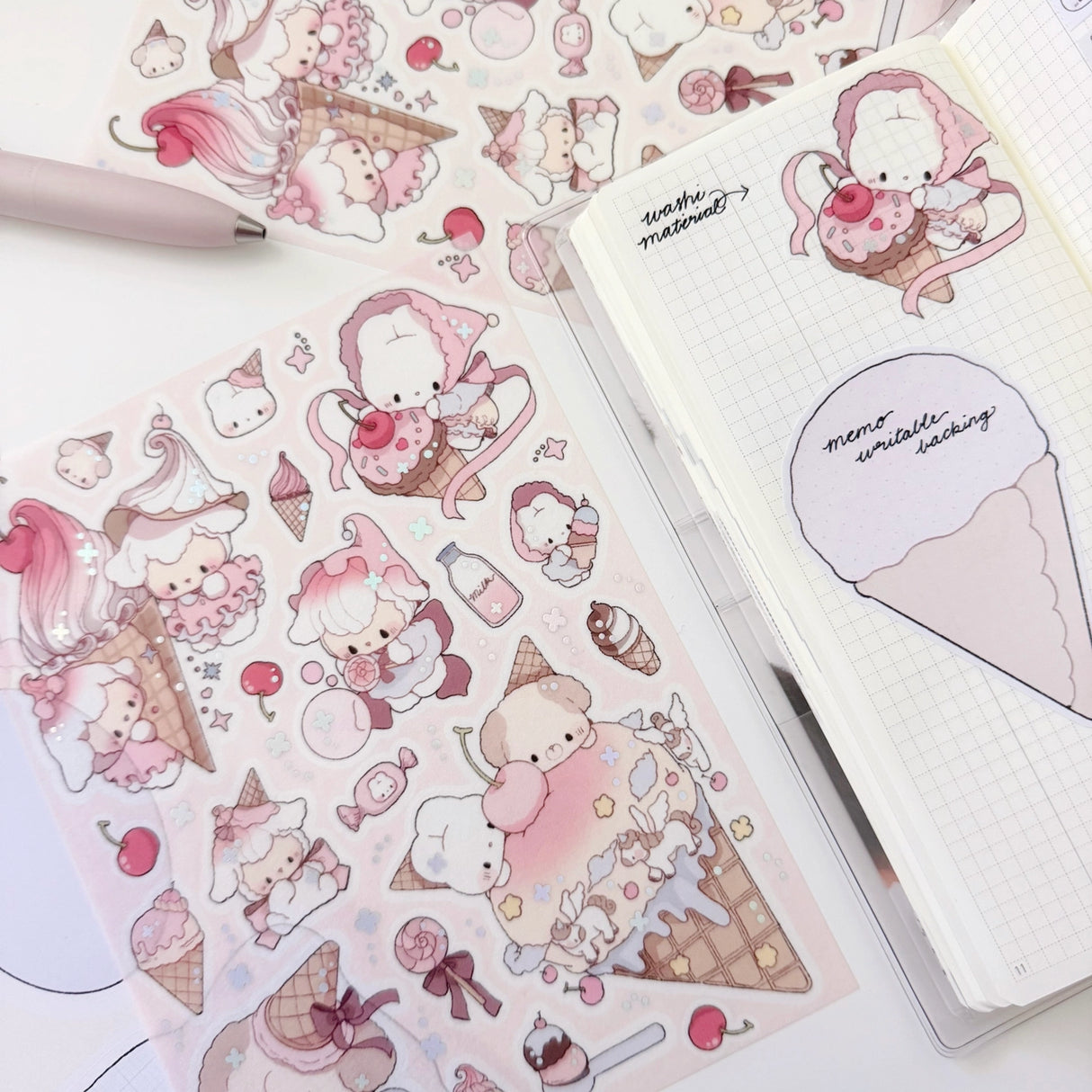 Atelier by Jo Large Washi Sticker Sheet - Milky Ice Cream

Introducing larger stickers to be the center of focus in your journal spreads! These detailed, illustrated stickers will add a cozy flair to any journal.